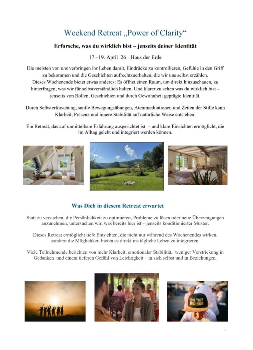 Weekend Retreat „Power of Clarity“