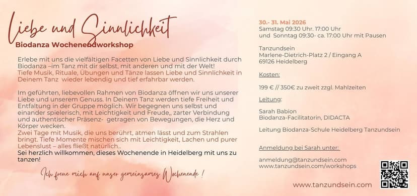 Biodanza Wochenendworkshop Liebe und Sinnlichkeit