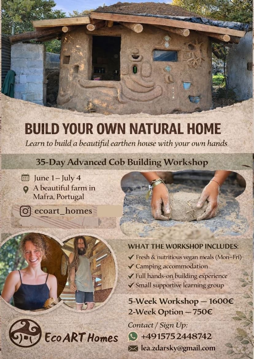 35-Day Advanced Cob Building Workshop – Build Your Own Natural Home