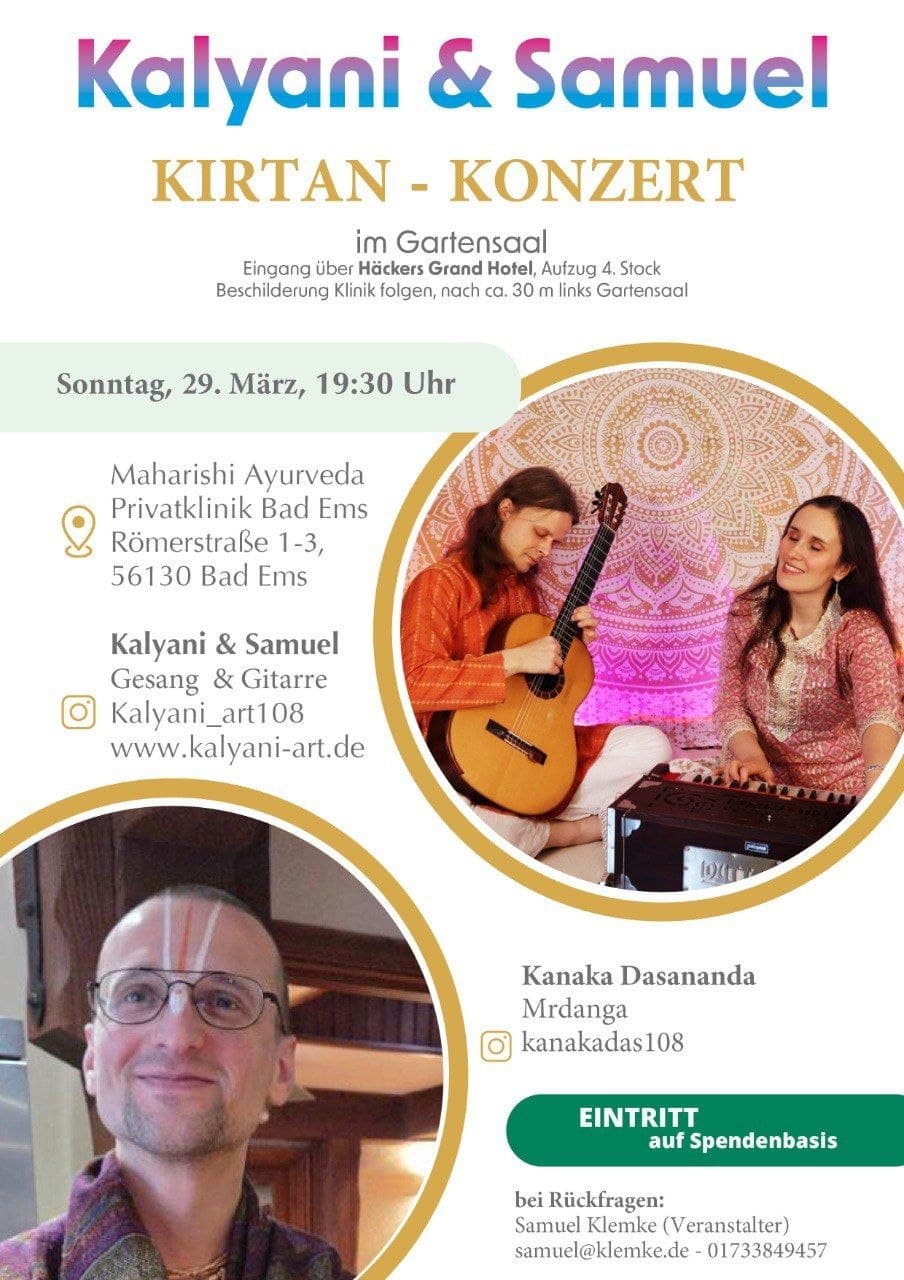 Kirtan-Konzert mit Kalyani, Samuel und Kanaka Dasananda